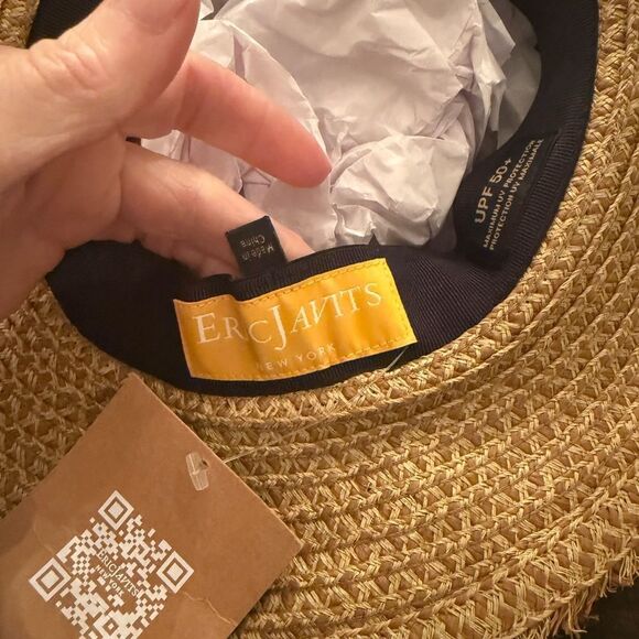 NWT Eric Javits Look Again Packable Fedora - Natural / Black - Picture 10 of 11